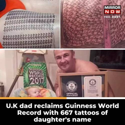 Британец нанёс себе на тело 667 татуировок с именем дочери, установив рекорд Гиннесса (2 фото)
