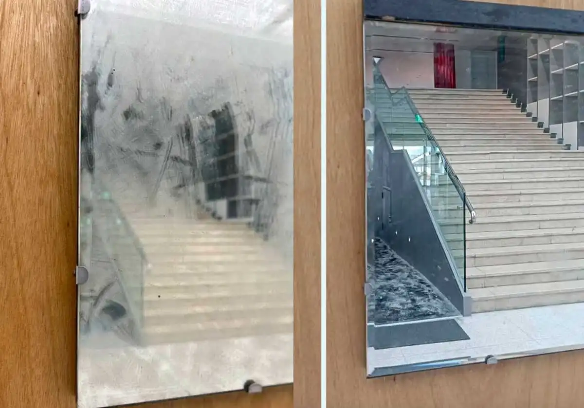 Дзеркало до і після прибирання. Фото: Jam Press