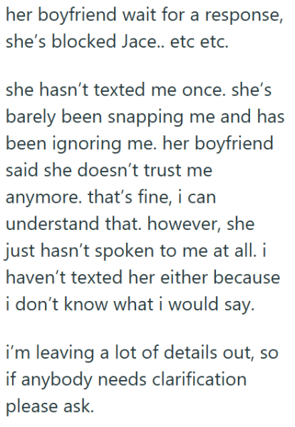 Friend decides to tell best friend’s boyfriend that her 20-year-old girlfriend soft-cheated on him after she didn't tell him herself, now they are back together: 'Her boyfriend said she doesn’t trust me anymore, that’s fine' 48 Friend decides to tell best friend’s boyfriend that her 20-year-old girlfriend soft-cheated on him after she didn't tell him herself, now they are back together: 'Her boyfriend said she doesn’t trust me anymore, that’s fine' 48