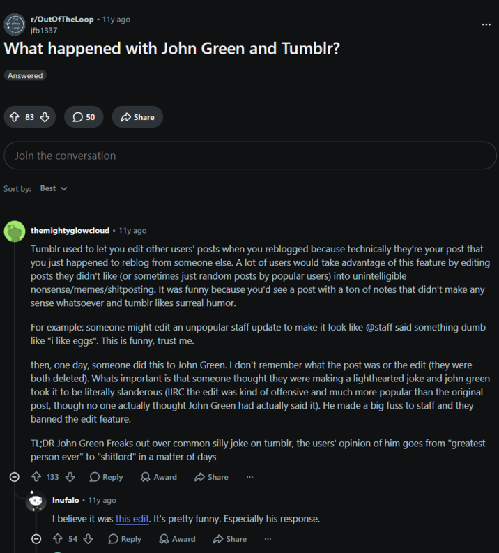 Скандал з редагуванням Джона Гріна на Tumblr 12
